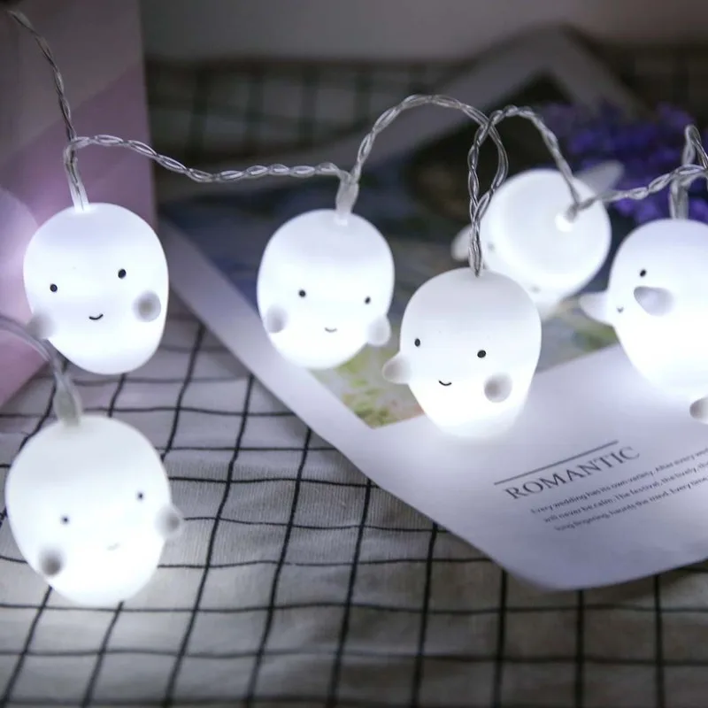

Halloween String Lights 10 Led Vinyl White Ins ELF Cell Box Decorative String Lights Cute Ghost Christmas Decorative Light