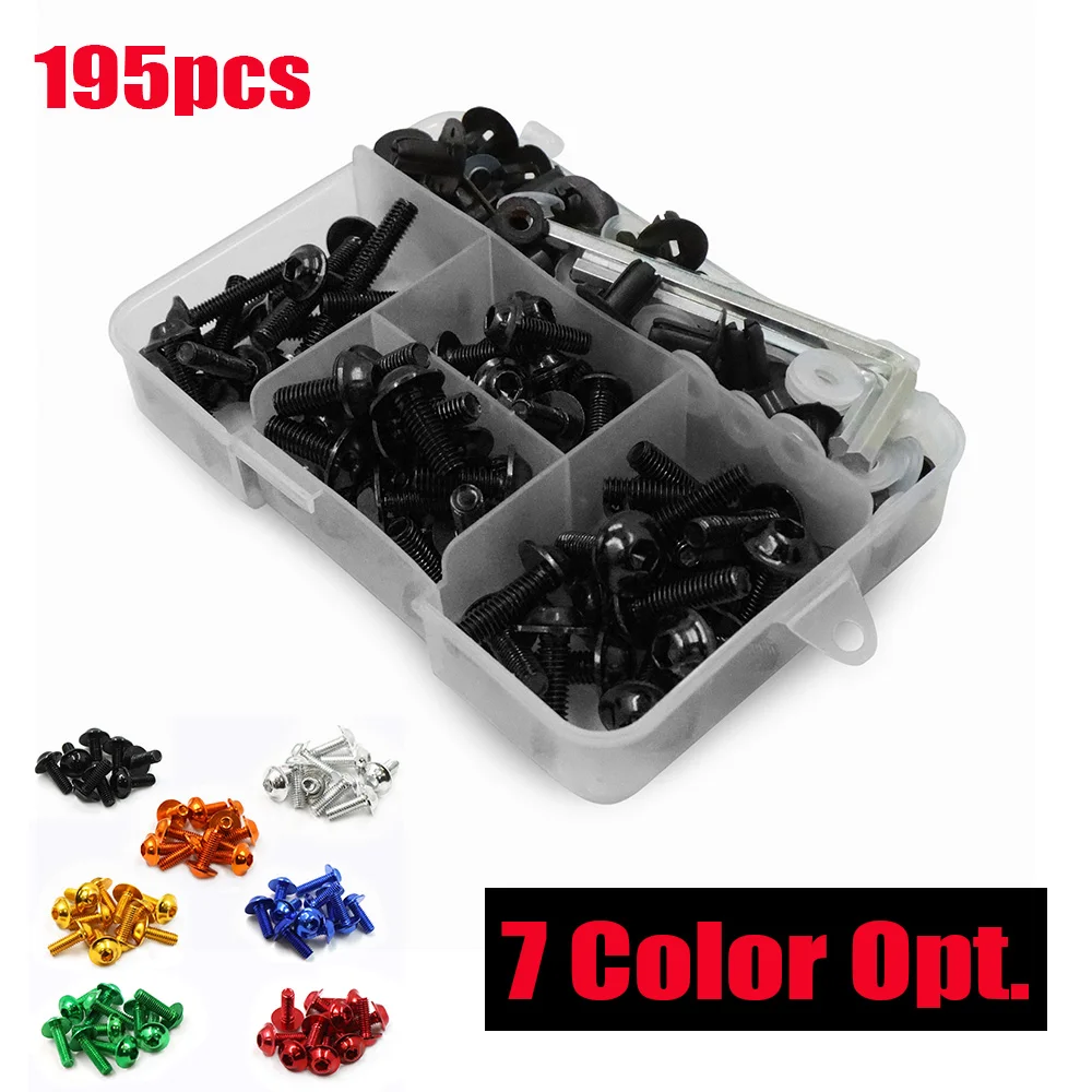 Universal Fairing Bolt Kit Fastener Clips Screws 195/PCS For Suzuki GSXR 600 750 1000 K1 K2 K3 K4 K5 K6 K7 K8 K9 auto fasteners motorcycle screw caps motorcycle screws motorcycle fasteners