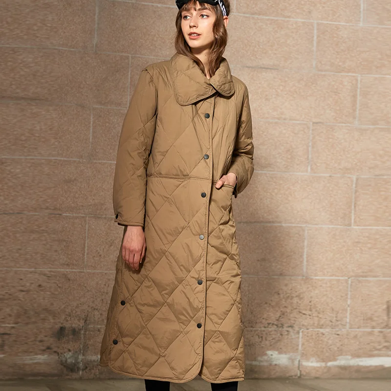 

2019 Ultra Light Winter Down Jacket Women White Duck Down Single Breasted Stand Collar Female Long Sleeve Down Parka Overcoat