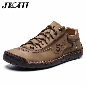 

JICHI New Men Shoes Leather Brown Luxury Casual Shoes Men Fashion Designer Casual Leather Shoes for Men Zapatos Hombre Size 48