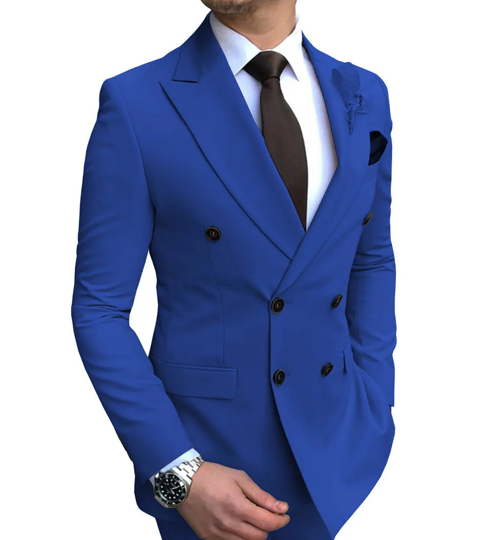 blue Новинка, 1 шт., Мужской Блейзер, пиджак, приталенный, двубортный, с отворотом, пиджак для свадьбы, жениха - Цвет: blue