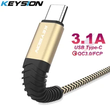 KEYSION-Cable tipo C de carga rápida 3.1A para Samsung A50, A70, USB-C, Cable cargador de sincronización de datos para Galaxy S20, S10, Note 10 + Plus