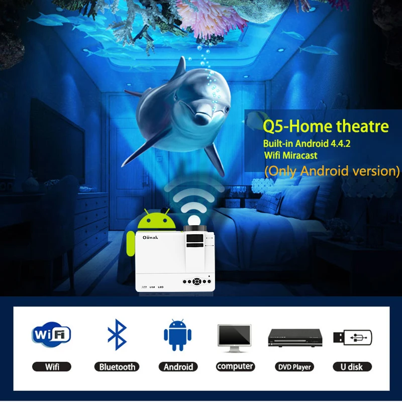 POWERFUL Q5 LED Mini Projector 800*600dpi Support 720P Portable Projector Home Cinema Beamer Optional Android WIFI Proyector