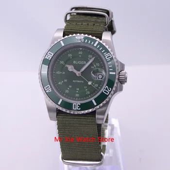

Bliger 40mm Automatic Mechanical Mens Watch Luxury Sapphire Glass Clock Luminous Waterproof Nylon Strap Calendar Wristwatch Men