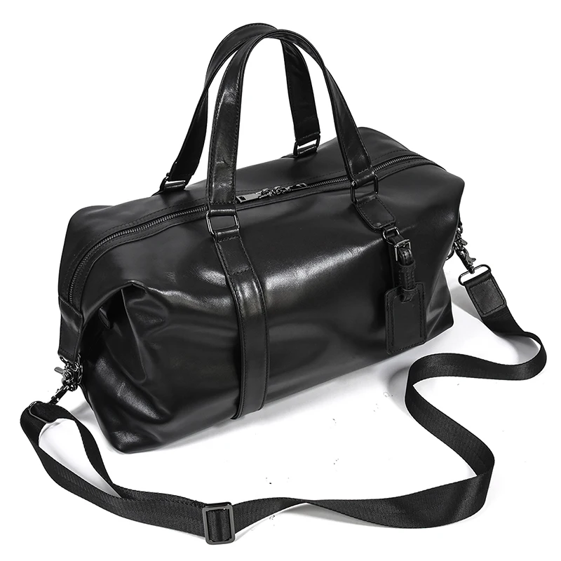 Black Leather Travel Bag For Men