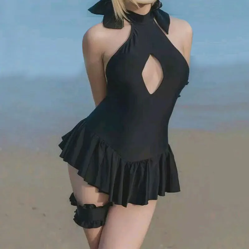 Сексуальное женское белье, соблазнительное черное платье с вырезом на шее, набор пуговиц для живота, кольцо для ног, Экзотический стиль, эротическое нижнее белье, супер сексуальное