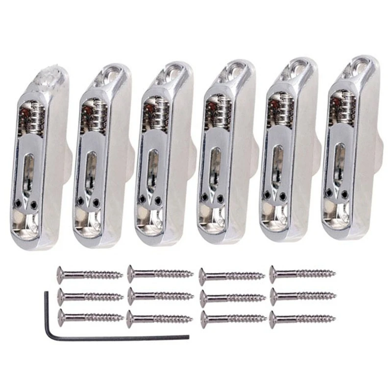 6 Pcs Single Individual Bridge Saddles Tailpiece with Screws Wrench Set for 6 String Electric Guitar Bass Parts