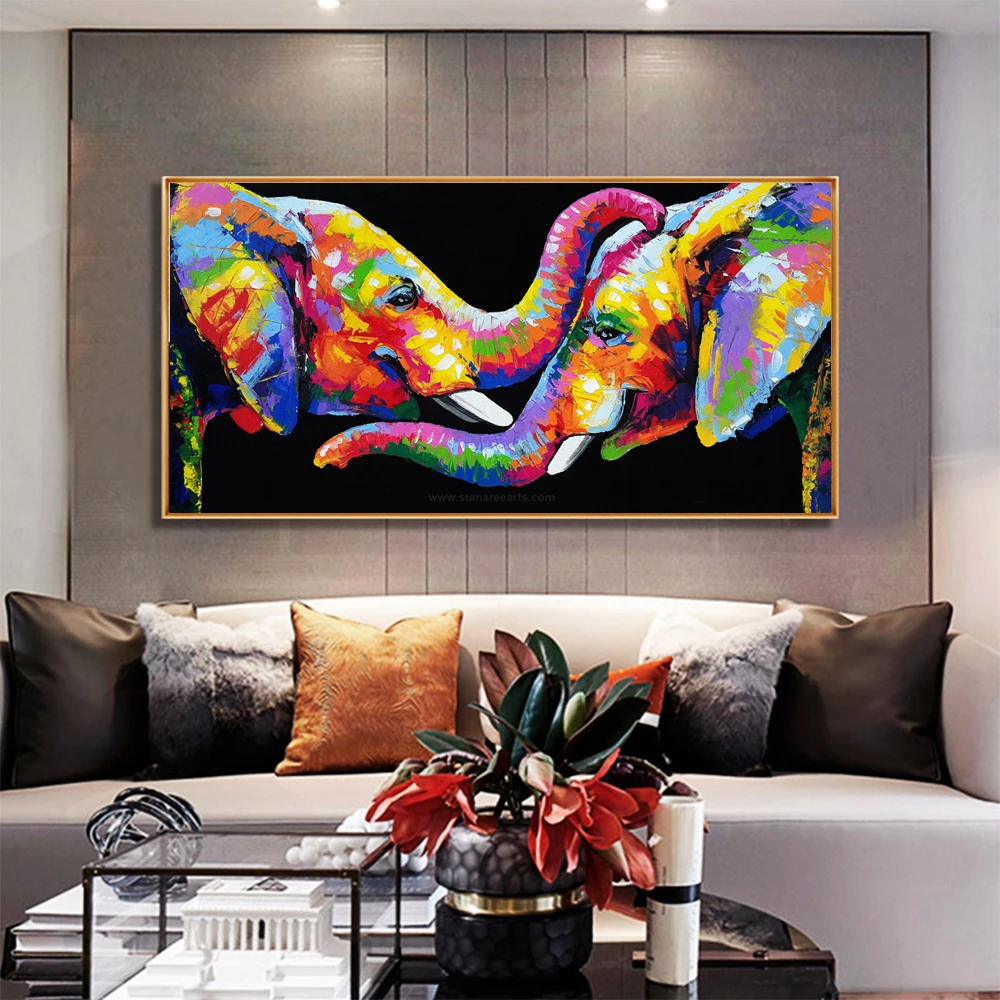 Large Size Wall Art Canvas Animal Painting Abstract Elephant Pictures Vintage Posters And Prints Home Decoration Painting