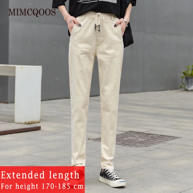 

170-185cm Tall Women Plus Long Pants Increased Size High Waist Loose Jeans Women 2020 Spring New Stretch Cotton Casual Pants