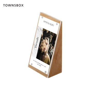 

12.5X7cm Tabletop Trapezoid Acrylic Magnetic Cover Wooden Photo Block Frame