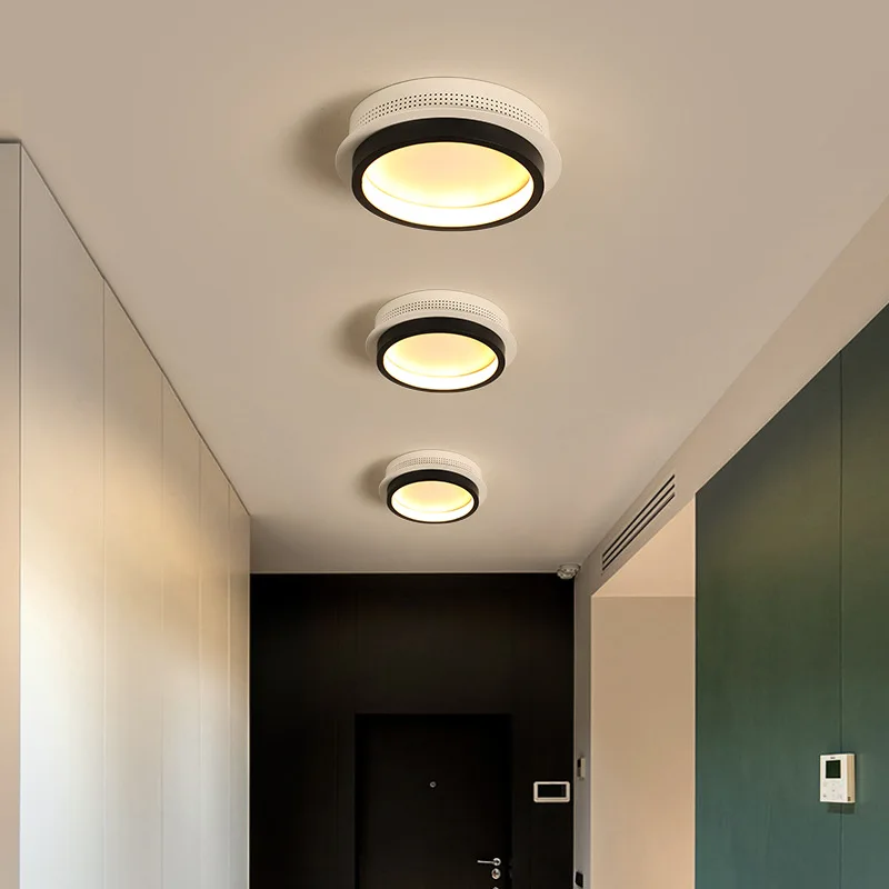 

Modern Kitchen Ceiling Light with Remote Control Dimming Black White Ceiling LED Lamps Home Corridor Entrance Balcony Lights