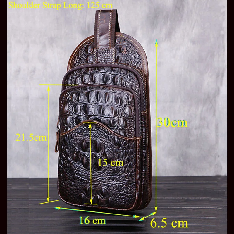 Shoulder Messenger Bag New Retro Men Leather Crocodile Travel Crossbody Sling Bag