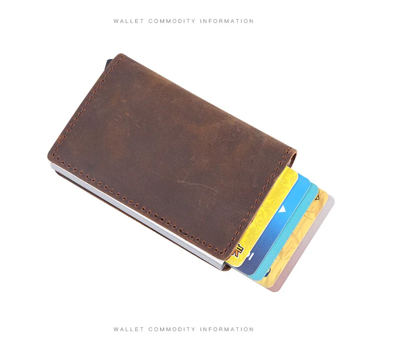 Кошелек для кредитных карт из натуральной кожи, RFID, автоматический, всплывающий, анти-разгадывание, защита от кражи, модный, кожаный, унисекс, многофункциональный кошелек