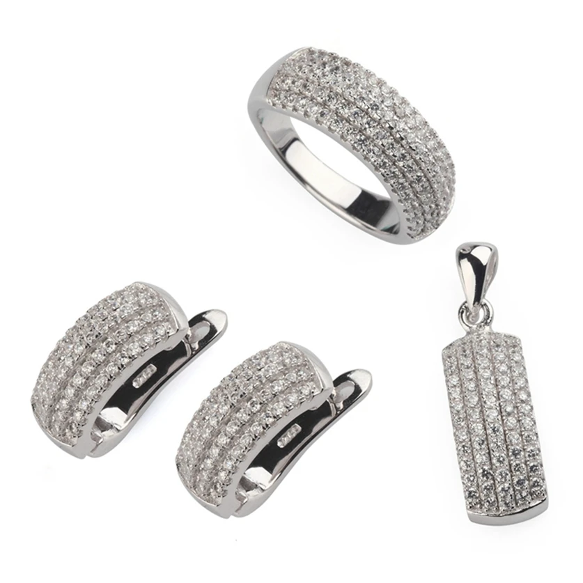 Комплект из кольца серёг и кулона с фианитом|Ювелирные наборы| |