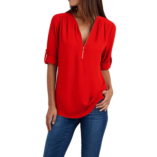 Plus Size Women Long Sleeve Casual Tops Ladies V Neck Blouse Shirt Solid  Basic