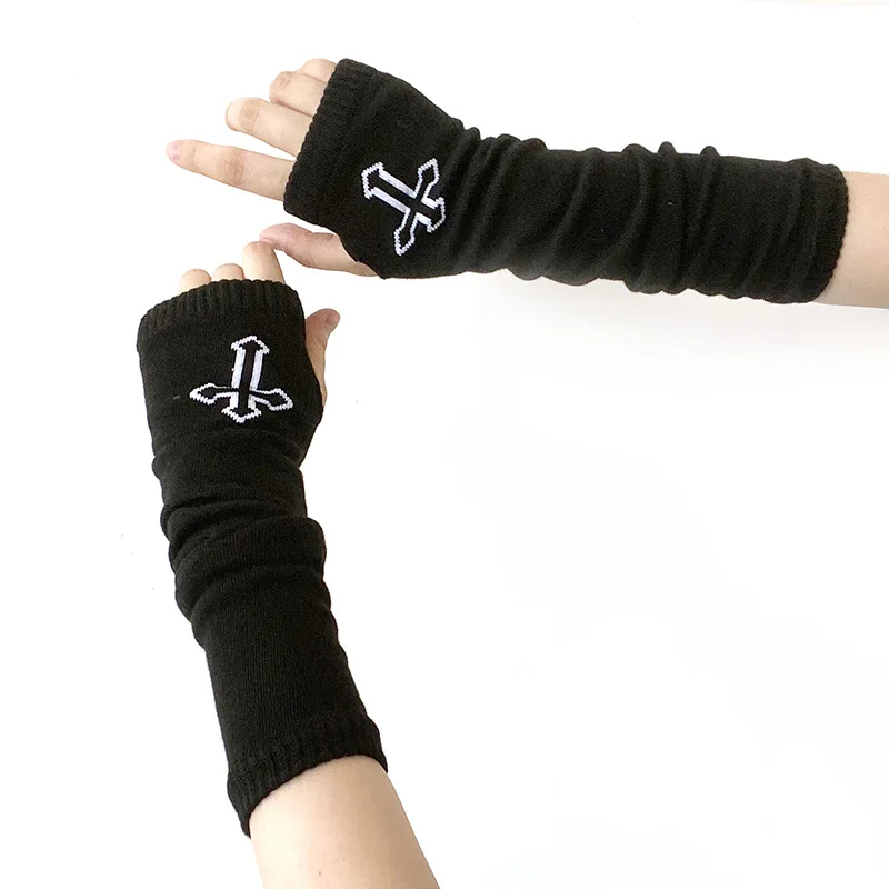 Black Goth Ninja Unisex Glove 2022 Fashion Women Man Fingerless Hipster Cool Basic Accessories Ullzang Moon Crescent Daisy Cross mens brown gloves Gloves & Mittens