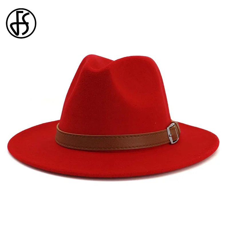 FS Sombreros винтажная фетровая шляпа для женщин и мужчин с широкими шерстяными полями розовые шапки для улицы Регулируемая Повседневная джазовая Кепка с поясом
