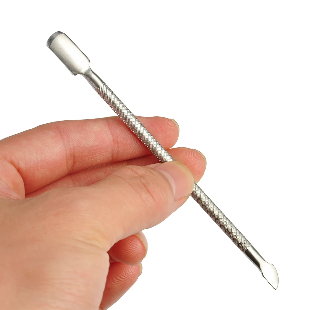 

1Pcs Stainless Steel Nail Cuticle Pusher Tweezer Nail Art Files UV Gel Polish Remove Manicure Care Groove Clean Tools HA714