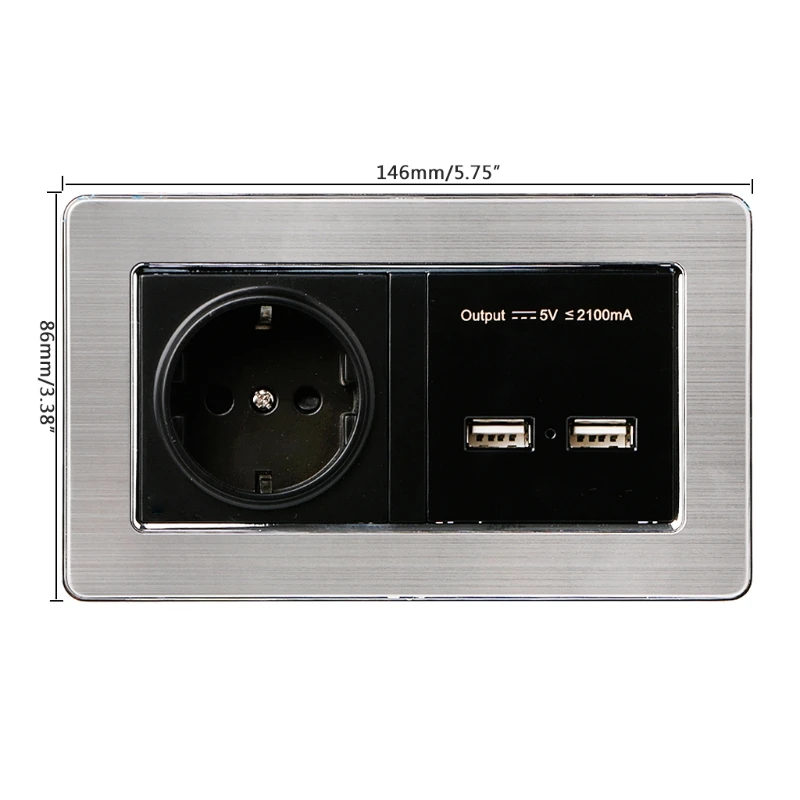 EU Standard Power Socket With Dual USB Charging Port Mobile 5V 2.1A Output