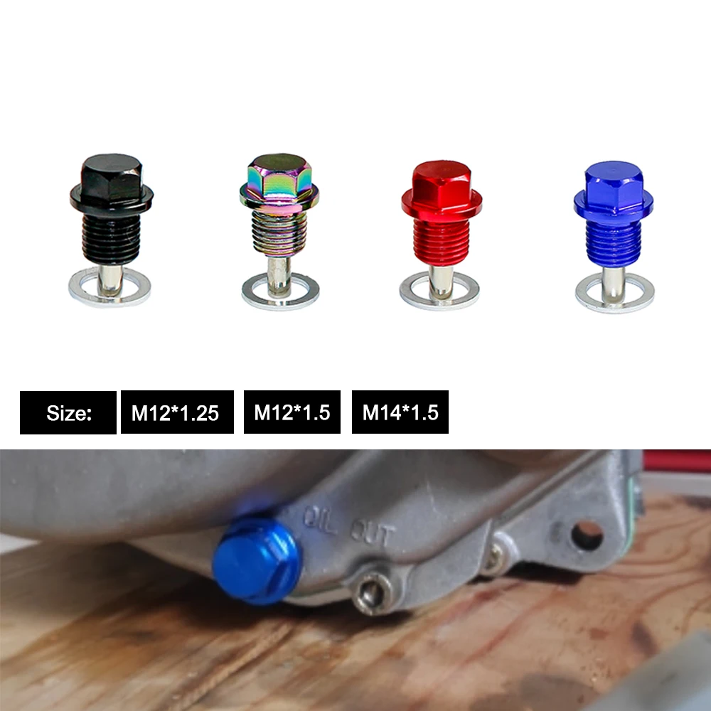 M12x1.5 M12x1.25 M14x1.5 Aluminum Magnetic Oil Drain Plug Oil Drain Bolt Sump Sump Nut Red Blue Black Neo Chrome