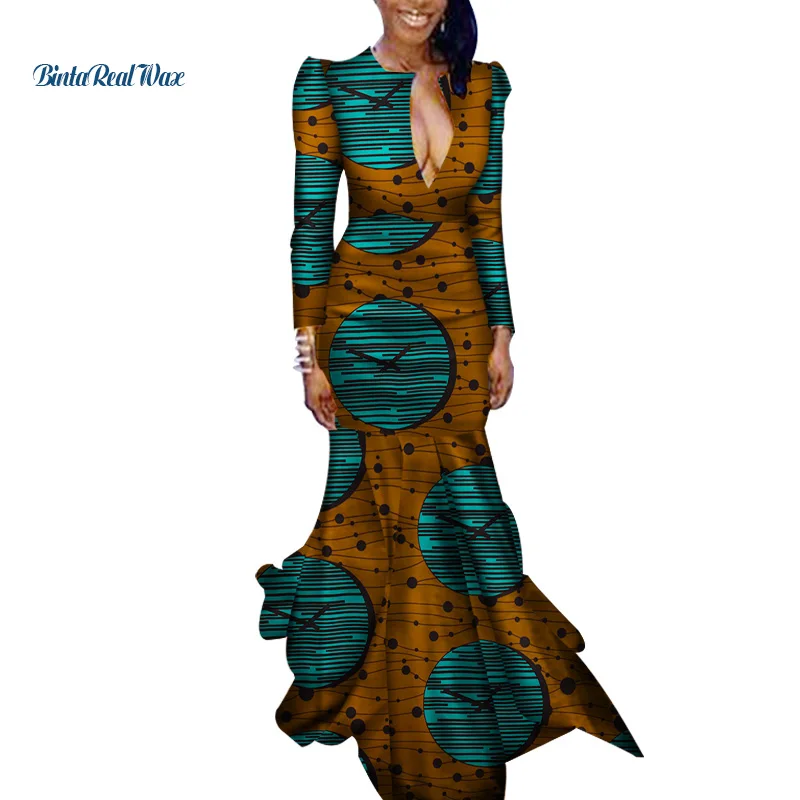 New-Autumn-Women-Long-Dress-Bazin-Riche-100-Cotton-African-Wax-Print-Floor-Length-Dress-Traditional (5)