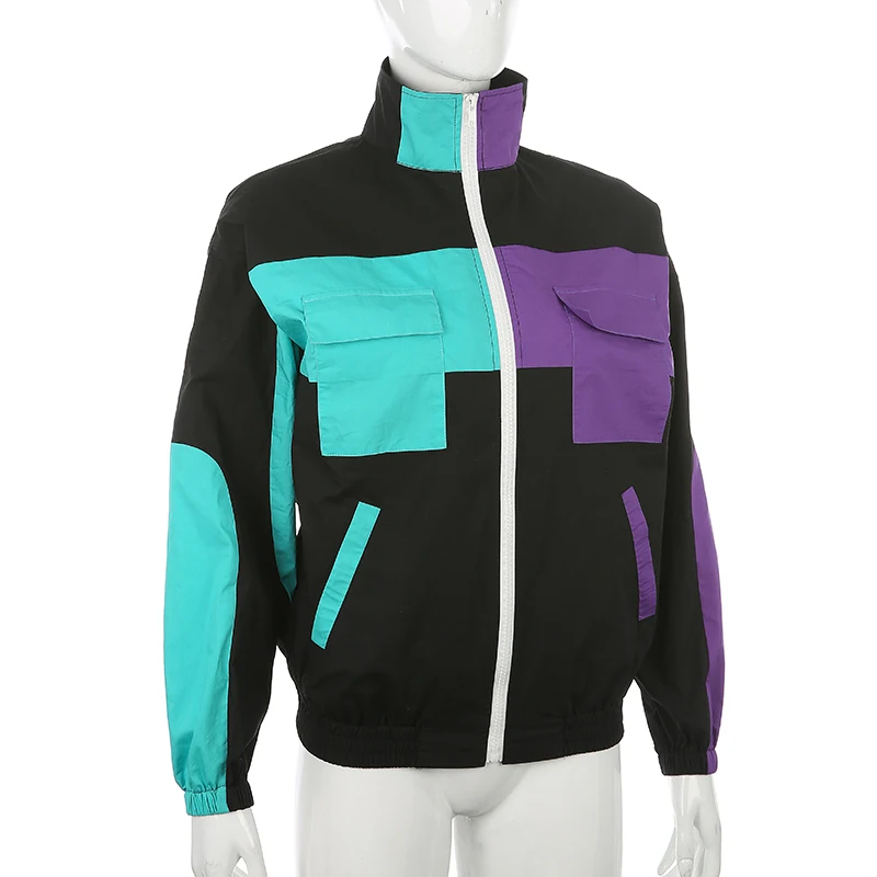 Sweetown куртка-бомбер и брюки карго, комплект из двух предметов, лоскутный Топ и штаны, уличная одежда, повседневное женское пальто и спортивные костюмы для бега