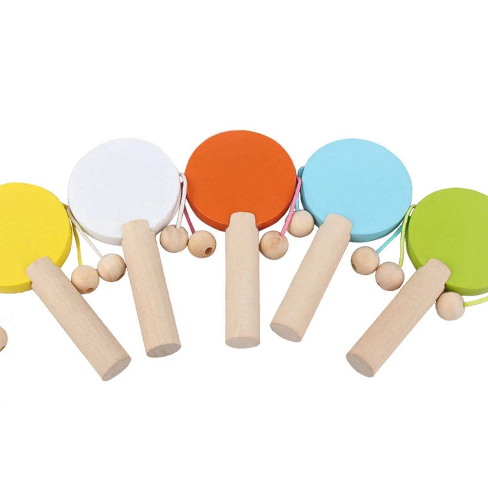 Lovely Baby Cartoon Animal Wooden Handheld Musical Rattle Drum Shaker Instrument Early Educational Toy