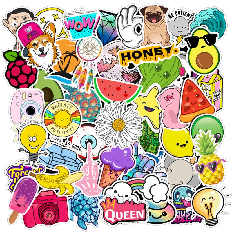 

50PCS Summe Stickers Pack For On The Laptop Fridge Phone Skateboard Travel Suitcase luggage Cute Fruit Plant Sticker