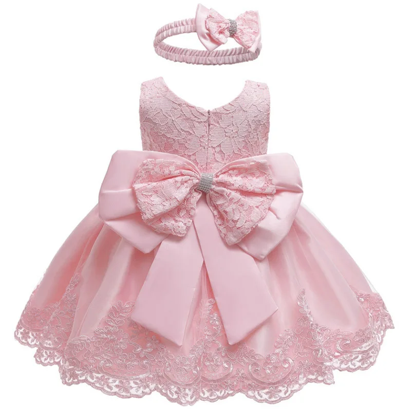 Платье для маленьких девочек для новорожденных детей кружевной платье принцессы для маленьких девочек, платье для первого дня рождения Рождественский костюм вечерние платья для малышей - Цвет: Pink