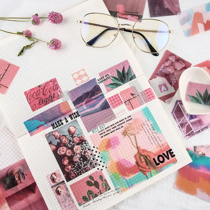 Mohamm 70Pcs/Pack Ins Style Decorative Sticker Books Scrapbooking DIY Note Paper Sticker Flake Stationary Accessorie Art Supplie afbeelding