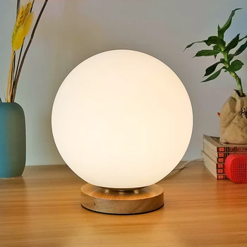 

Milky white spherical table lamp bedroom bedside lamp study living room desktop decoration lamp modern minimalist fashion lamp