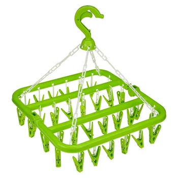 

Laundry Hangers with 32 Clips,Clothespin Rack Foldable Laundry Drying Rack Drip Hanger for Drying