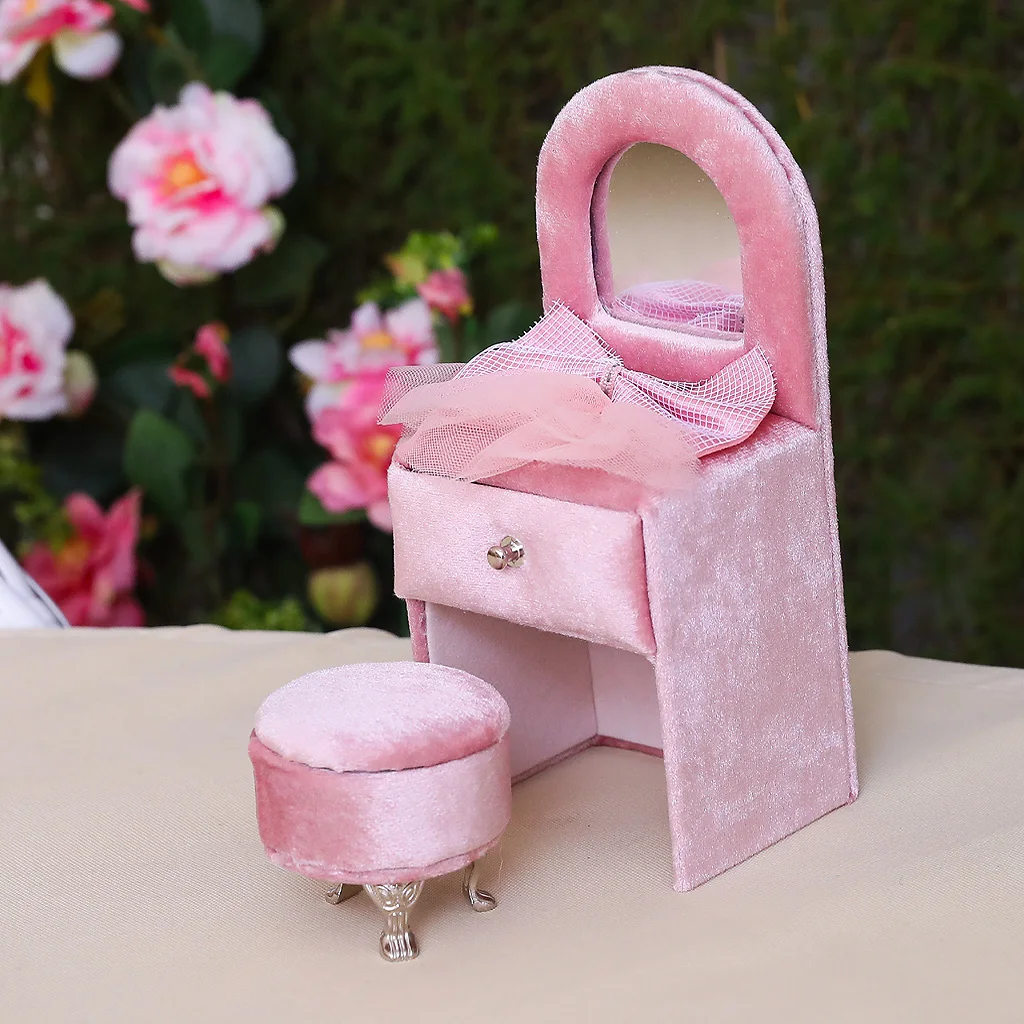 Creative Pink Bowknot Furniture Shape Jewelry Box Organizer Travel Portable