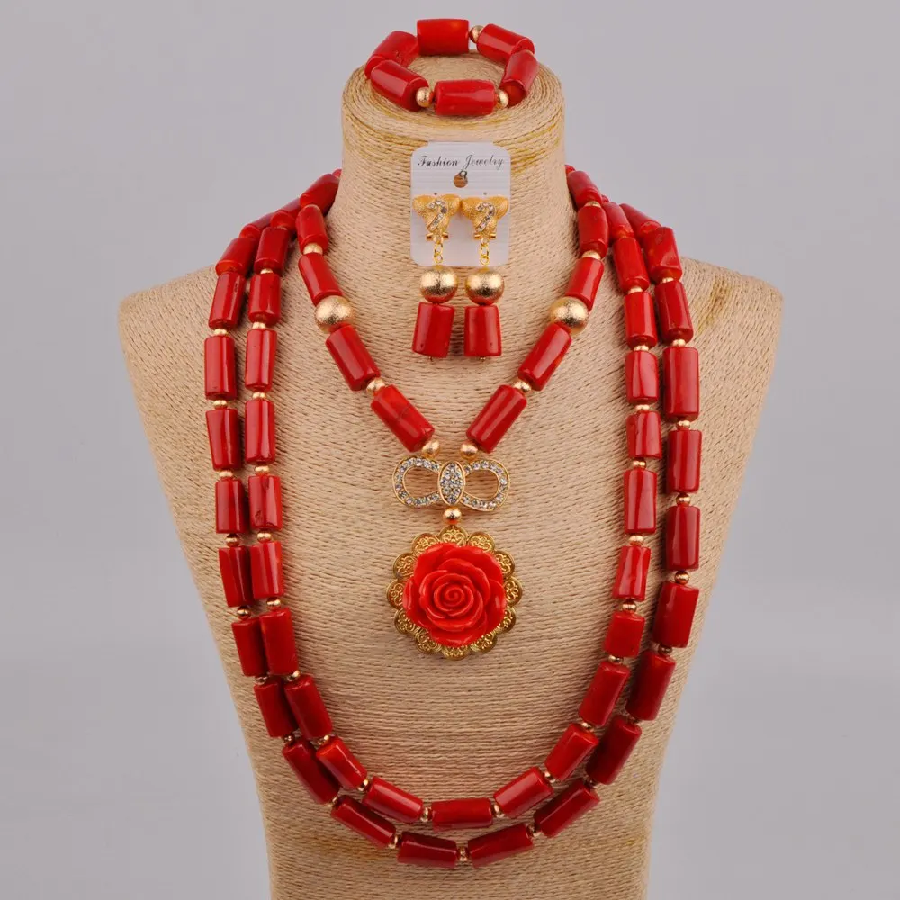 Красное/оранжевое/Белое нигерийское коралловое ожерелье Африканские свадебные