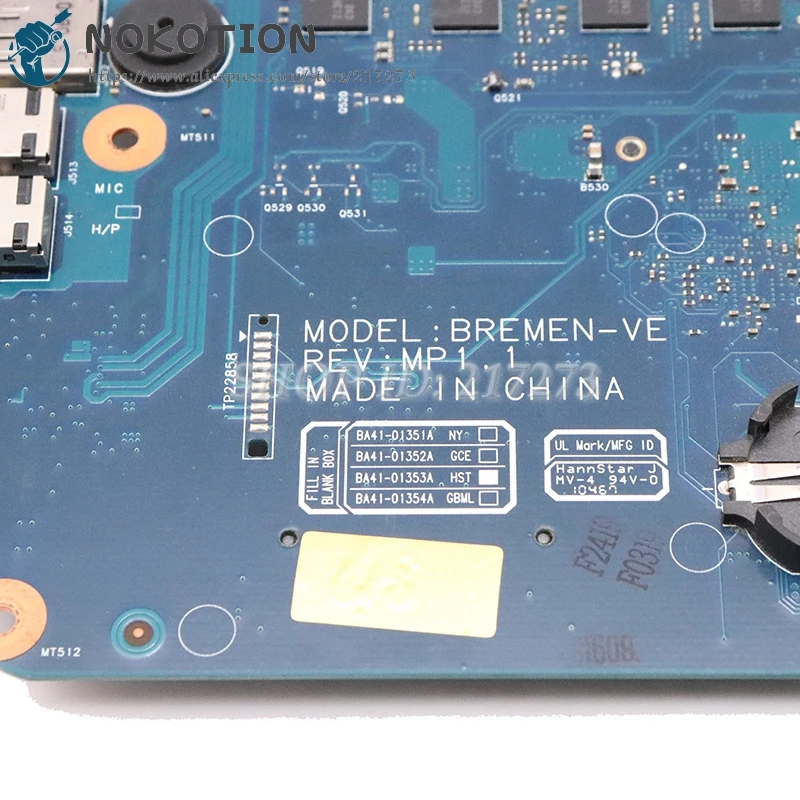 NOKOTION BREMEN-VE для samsung NP-R780 R780 Материнская плата ноутбука BA41-01351A BA41-01352A BA92-06977A 17 дюймов HD5000 DDR3 процессор