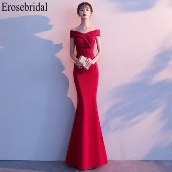 

Erosebridal Red Evening Dress Long 2019 Off the Shoulder Lace Elegant Evening Gown for Women Zipper Back Long Party Dress