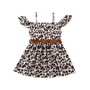 

Pudcoco Infant Baby Girls Leopard Dress+Belt Off Shoulder Knee Length A-Line Summer Girls Casual Dresses 1-6Y