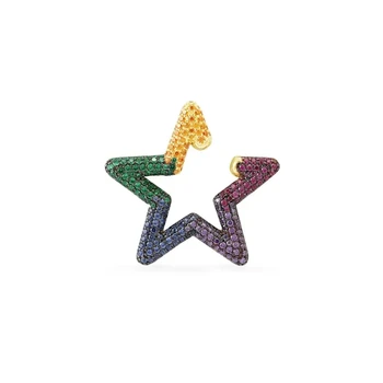

925 Sterling silver Multicolor star Ear Bone Cuff earring Full zircon Rainbow crystal Star Ear Clip Earring 1PC Sliding jewelry
