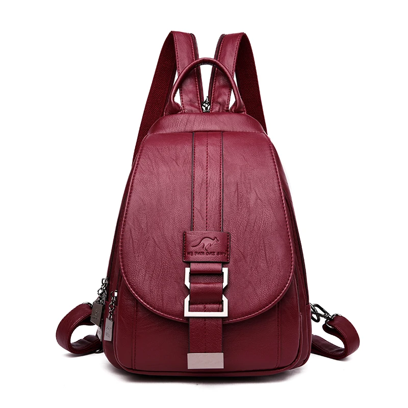 Женские кожаные рюкзаки, винтажная женская сумка через плечо, сумка для путешествий, женская сумка, большая, Mochilas, школьные сумки для девочек - Цвет: Red