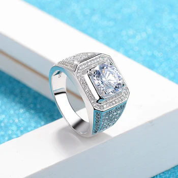 

Fashion Luxury Men 100% Original 925 Silver Rings Gift For Men High Quality Full Zirconia Stones Wedding Rings Men Jewelry