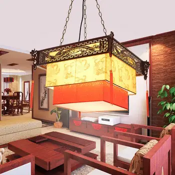 

Chinese style wooden pendant lights dragon send blessing room hotel retro hot box Teahouse lamps ZH