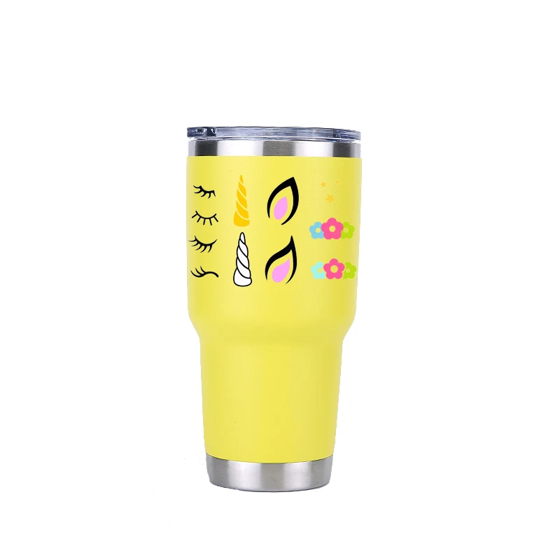 30oz yellow Единорог 20 унций стакан для путешествий автомобиля пивная кружка бутылка для воды Изолированная вакуумная фляжка из нержавеющей стали Термос виски кофейные кружки - Цвет: 30oz yellow