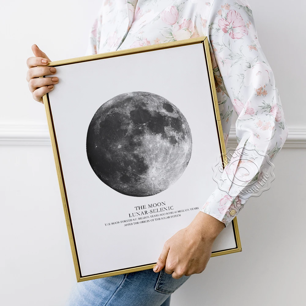 Настенная картина в виде Луны, постер для экспедиций, космическая луна, астрофильная печать, плакат со звездами и планетами, настенное искусство со Вселенной и галактикой