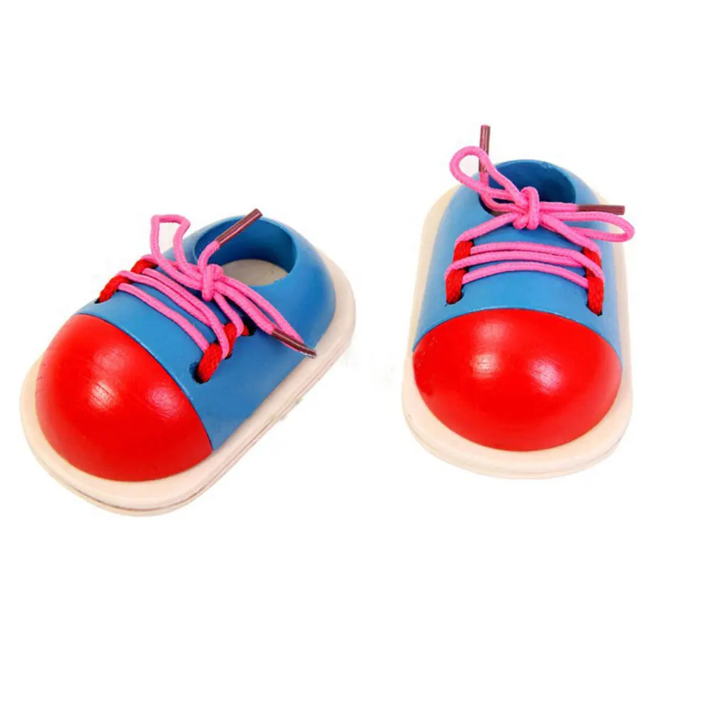  Kids Learning Educational Toys Children Wooden Toy Toddler Lacing Shoes Early Education Teaching Ai - 4000561148269