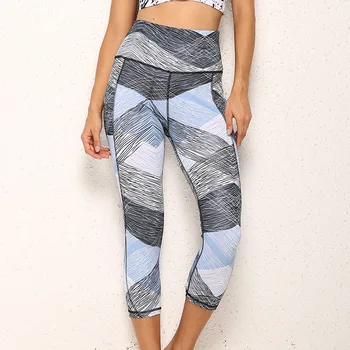 

Autumn and winter 2019 women's new print wild casual stitching sports fitness stretch hip bottoming pants workout leggings