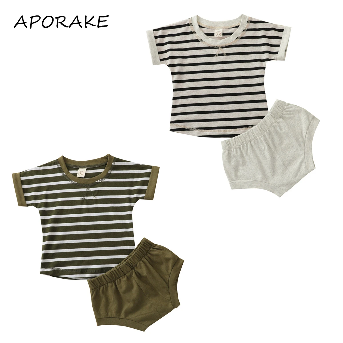 2021 0-24M Newborn Baby Girl Clothes Set Tracksuit Striped Print Short Sleeve T-shirt+Triangle Shorts Summer Cotton 2pcs Outfits vintage Baby Clothing Set