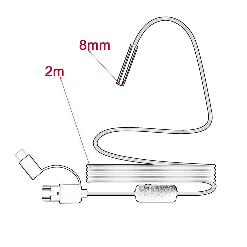 8 мм микро Тип usb с портом типа c 3-в-1 компьютер эндоскоп бороскоп трубка Водонепроницаемый USB инспекции 1200P видео Камера для Android - Цвет: 2m
