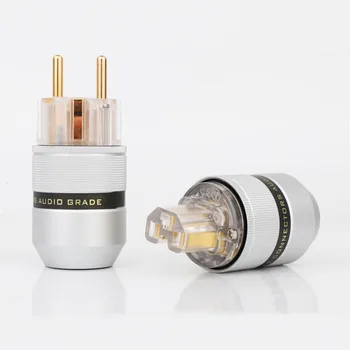 

HIFI Pair AGE(T)+AGF(T) Gold plated AC Schuko Audio Power connector+IEC Female Plug, Audio power cable Supply EU socket DIY