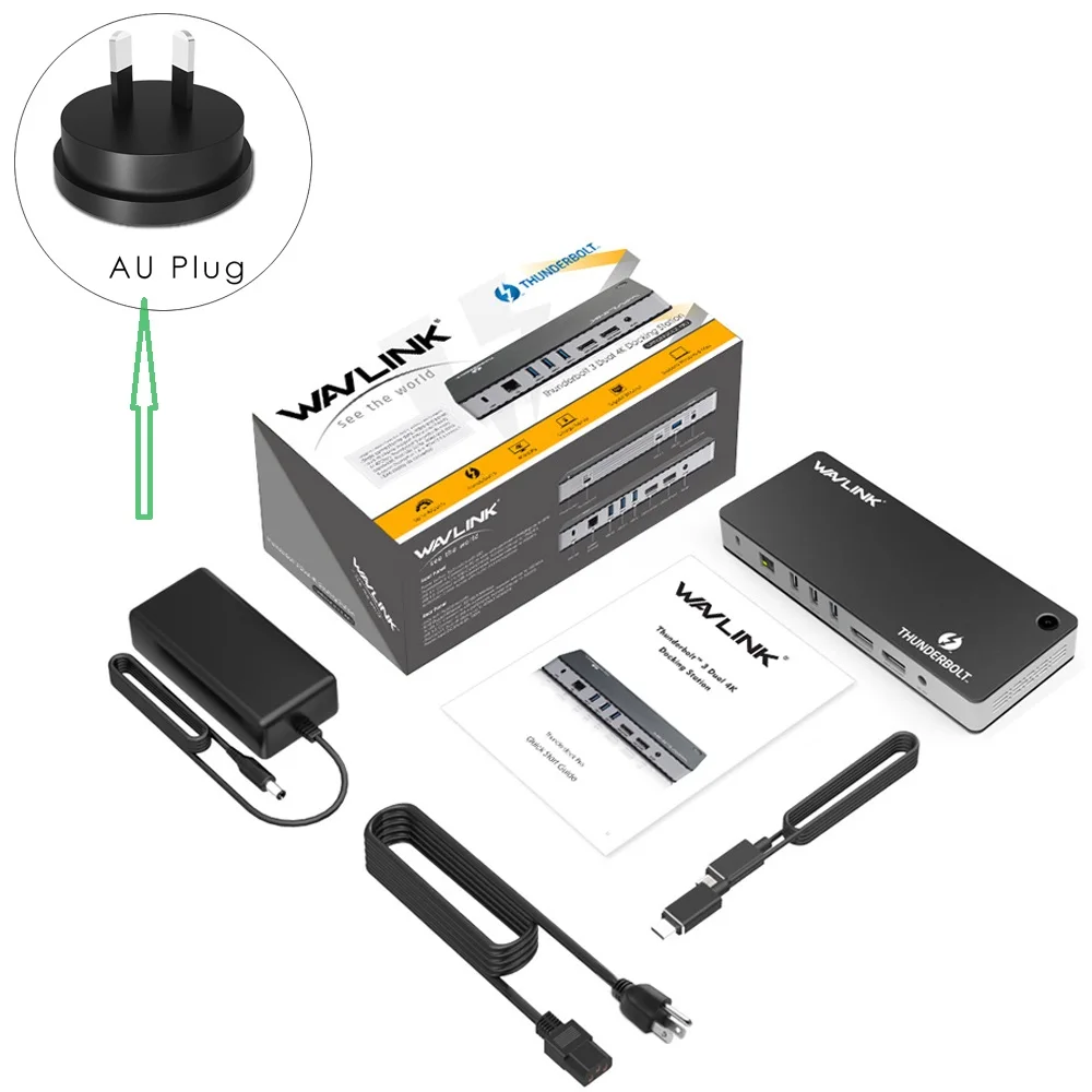 AU Plug Wavlink Thunderbolt 3 USB-C док-станция двойной 4 k@ 60 Гц видео дисплей 60 Вт USB-C питания для MacBook pro Intel сертифицировано - Цвет: AU Plug