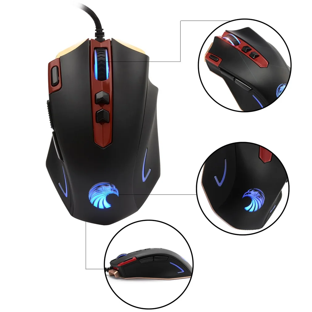 Оптическая программируемая игровая мышь Механическая Eagle Z-7300 3500 CPI светодиодный металлический корпус для ПК игры Plug and Play черный